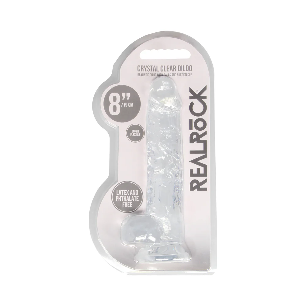 RealRock Crystal Clear Realistic 8 in. Dildo With Balls and Suction Cup Clear - Image 8