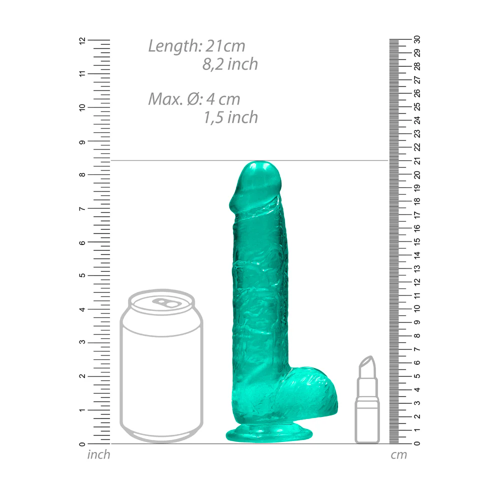 RealRock Crystal Clear Realistic 8 in. Dildo With Balls and Suction Cup Turquoise - Image 7