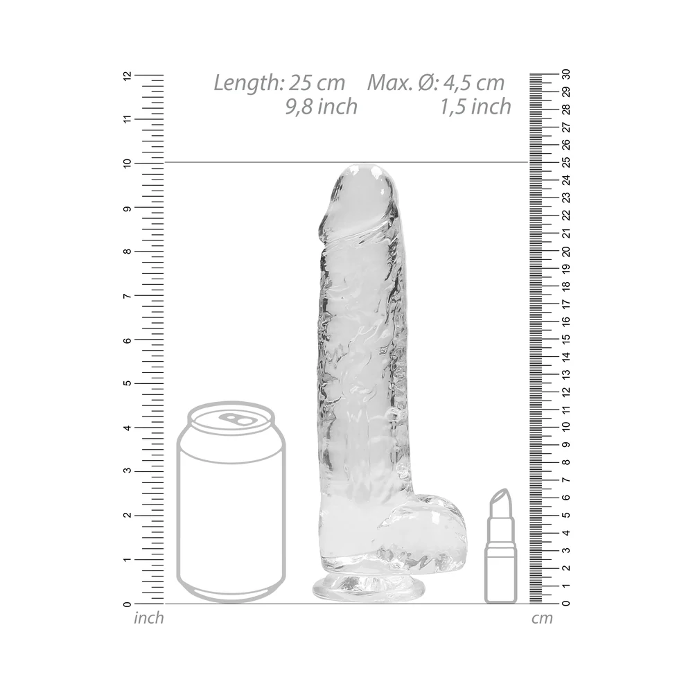 RealRock Crystal Clear Realistic 9 in. Dildo With Balls and Suction Cup Clear - Image 7