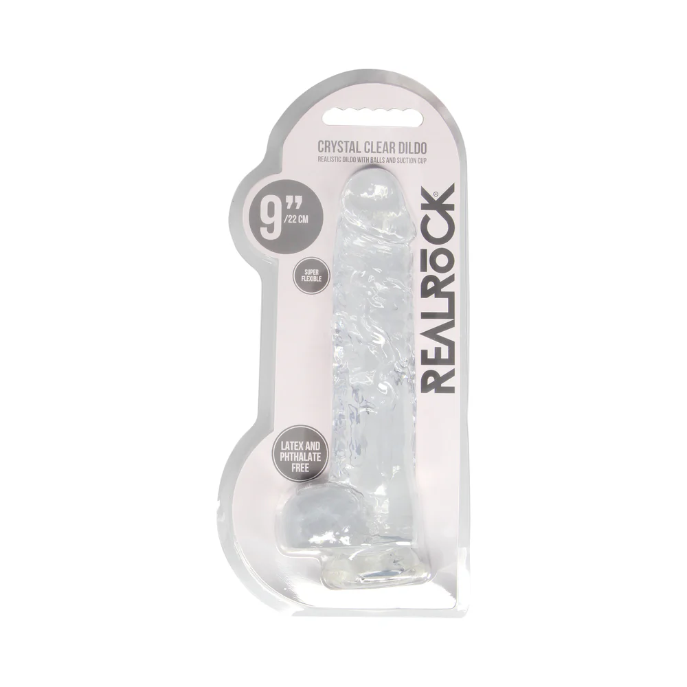 RealRock Crystal Clear Realistic 9 in. Dildo With Balls and Suction Cup Clear - Image 8