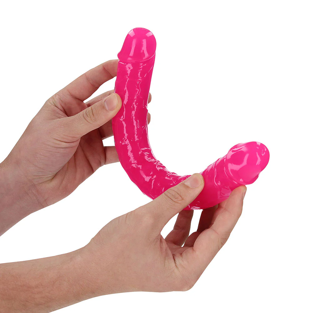 RealRock Glow in the Dark Double Dong 12 in. Dual-Ended Dildo Neon Pink - Image 3