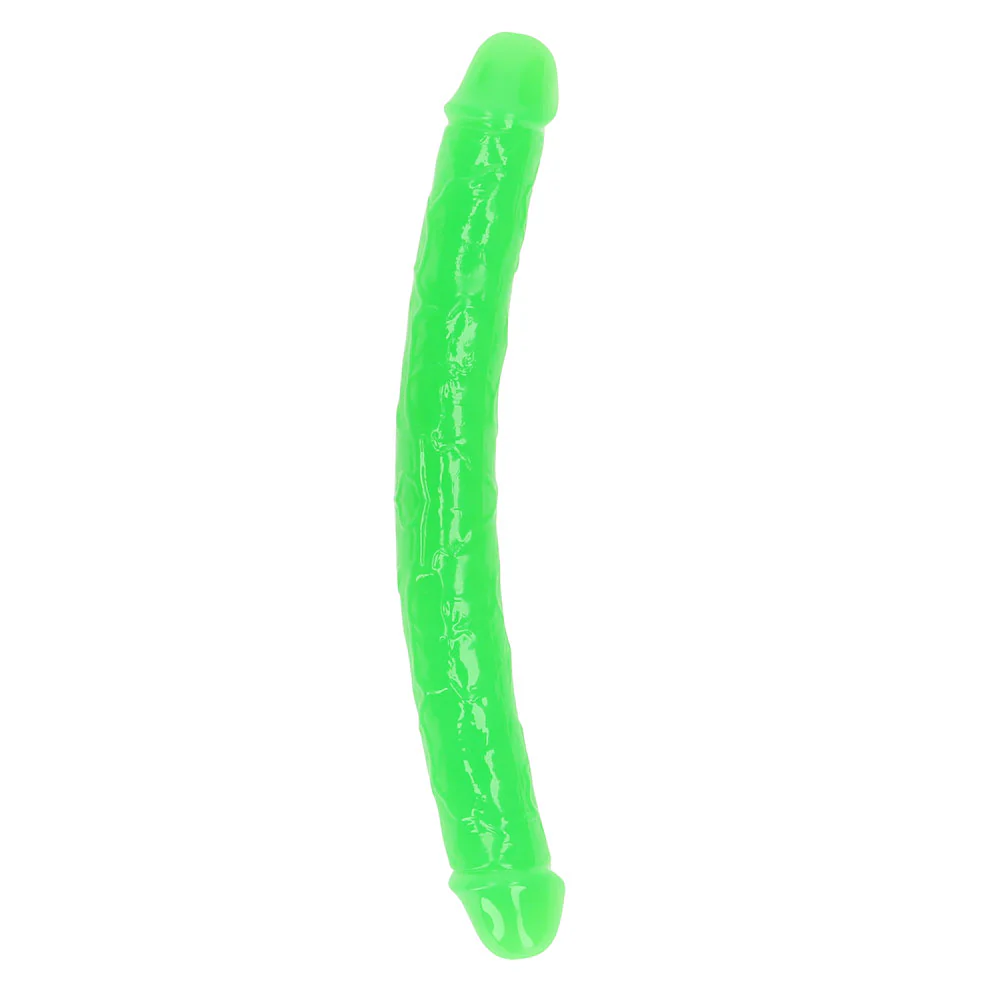 RealRock Glow in the Dark Double Dong 12 in. Dual-Ended Dildo Neon Green - Image 2