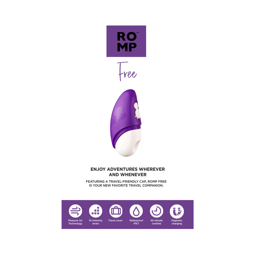 ROMP Free Rechargeable Silicone Pleasure Air Clitoral Vibrator Purple - Image 13