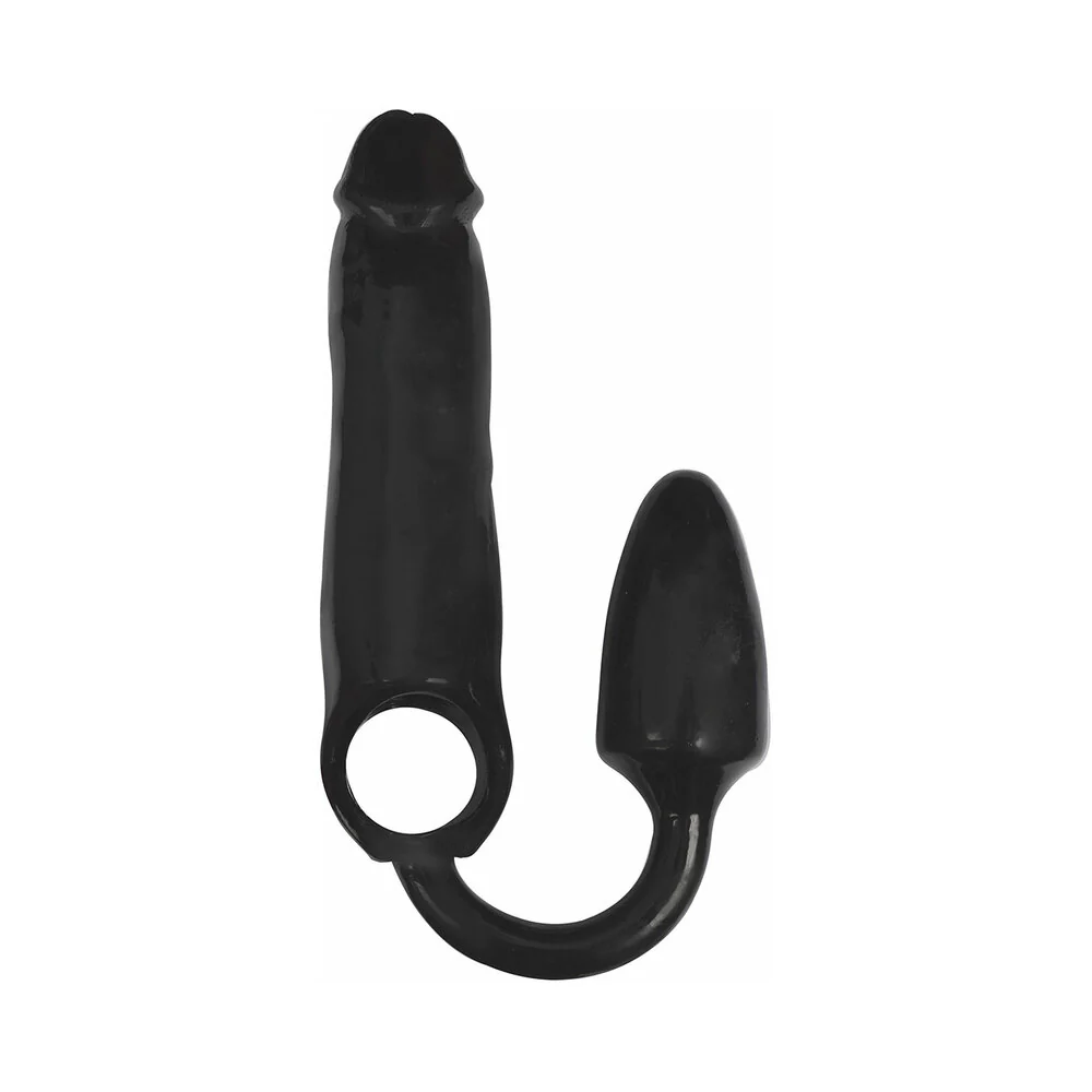 Curve Toys Rooster XXXPANDER Smooth Penis Extender Sheath with Cockring & Anal Plug Black - Image 2