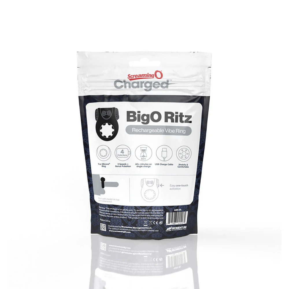 Screaming O Charged Big O Ritz Rechargeable Vibrating Silicone Cockring Black - Image 6