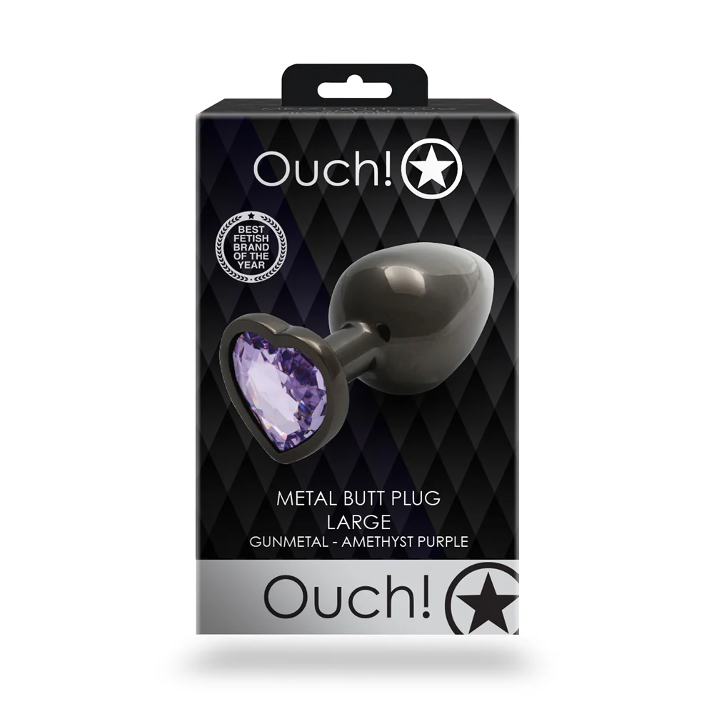 Ouch! Heart Gem Butt Plug Large Gunmetal/Amethyst - Image 8
