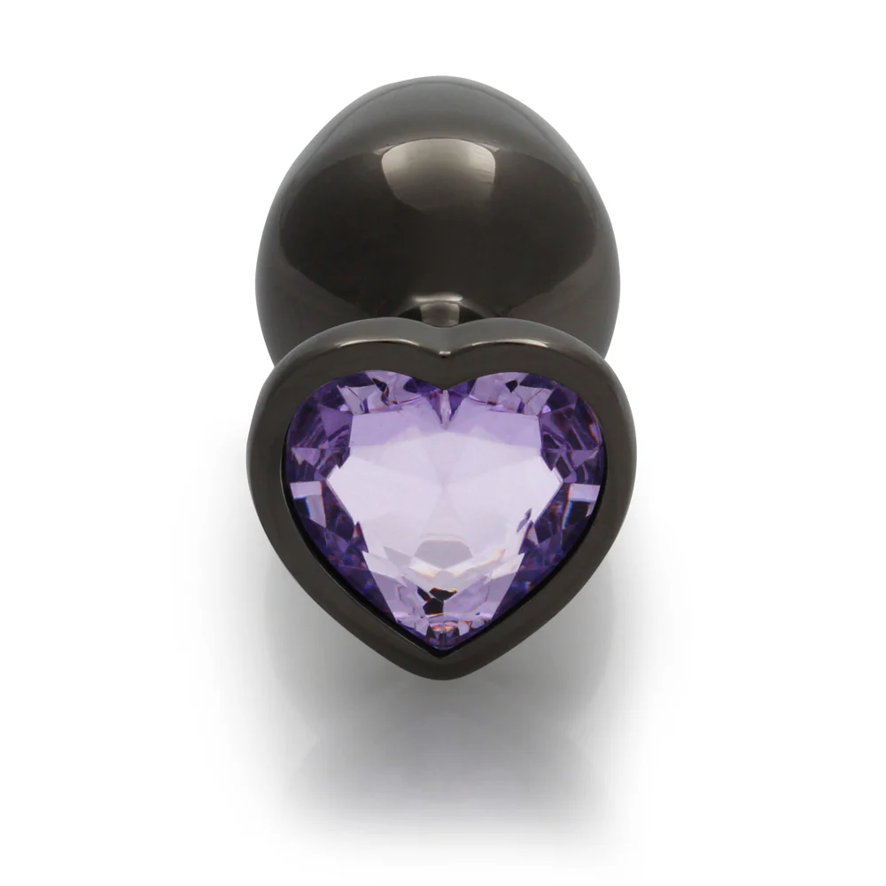 Ouch! Heart Gem Butt Plug Medium Gunmetal/Amethyst - Image 5