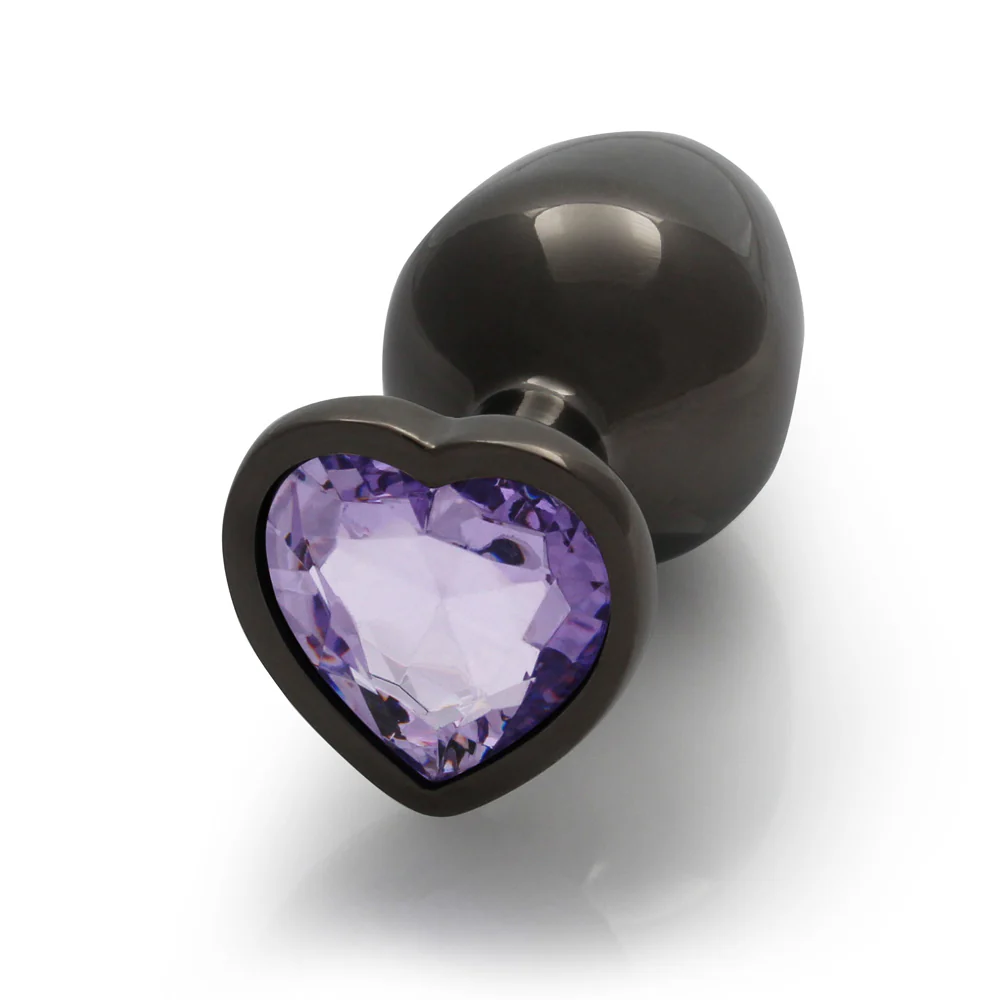Ouch! Heart Gem Butt Plug Medium Gunmetal/Amethyst - Image 6