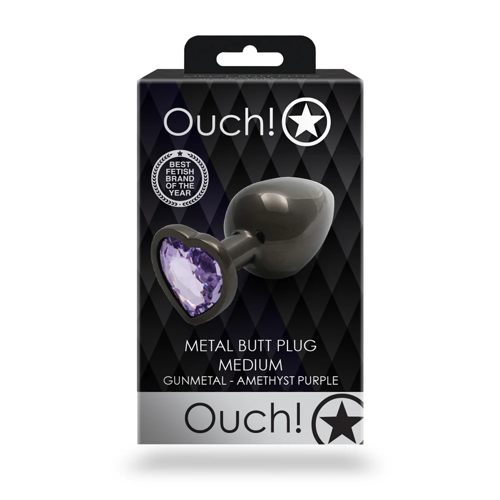 Ouch! Heart Gem Butt Plug Medium Gunmetal/Amethyst - Image 8
