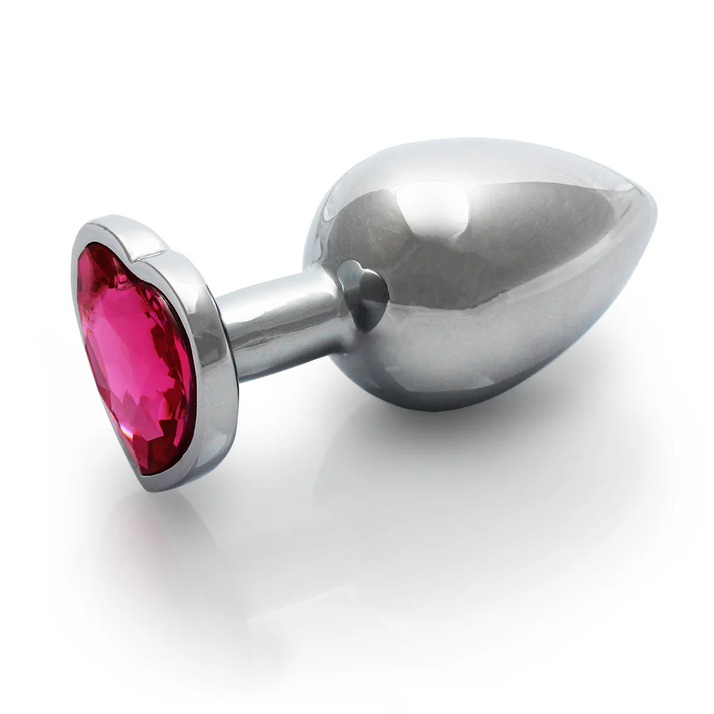Ouch! Heart Gem Butt Plug Medium Silver/Rubellite Pink - Image 3
