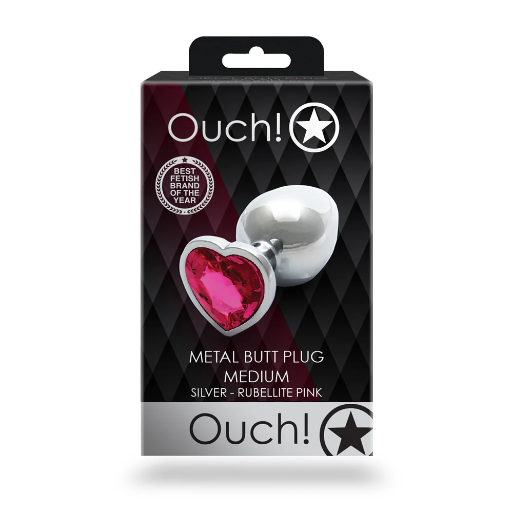 Ouch! Heart Gem Butt Plug Medium Silver/Rubellite Pink - Image 8