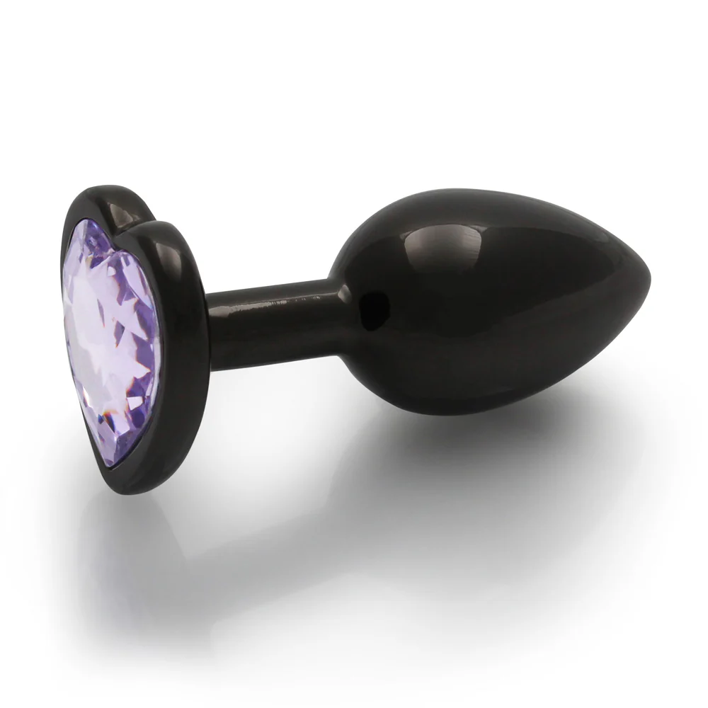 Ouch! Heart Gem Butt Plug Small Gunmetal/Amethyst - Image 3