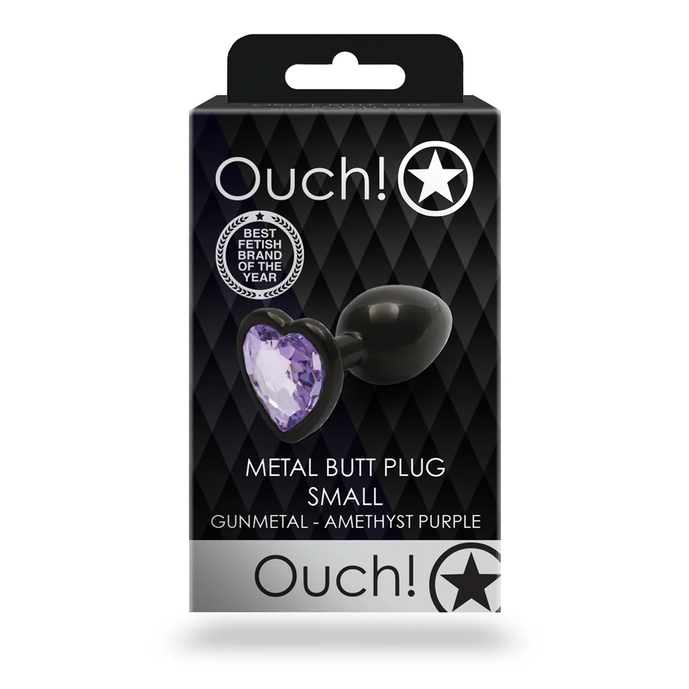 Ouch! Heart Gem Butt Plug Small Gunmetal/Amethyst - Image 8