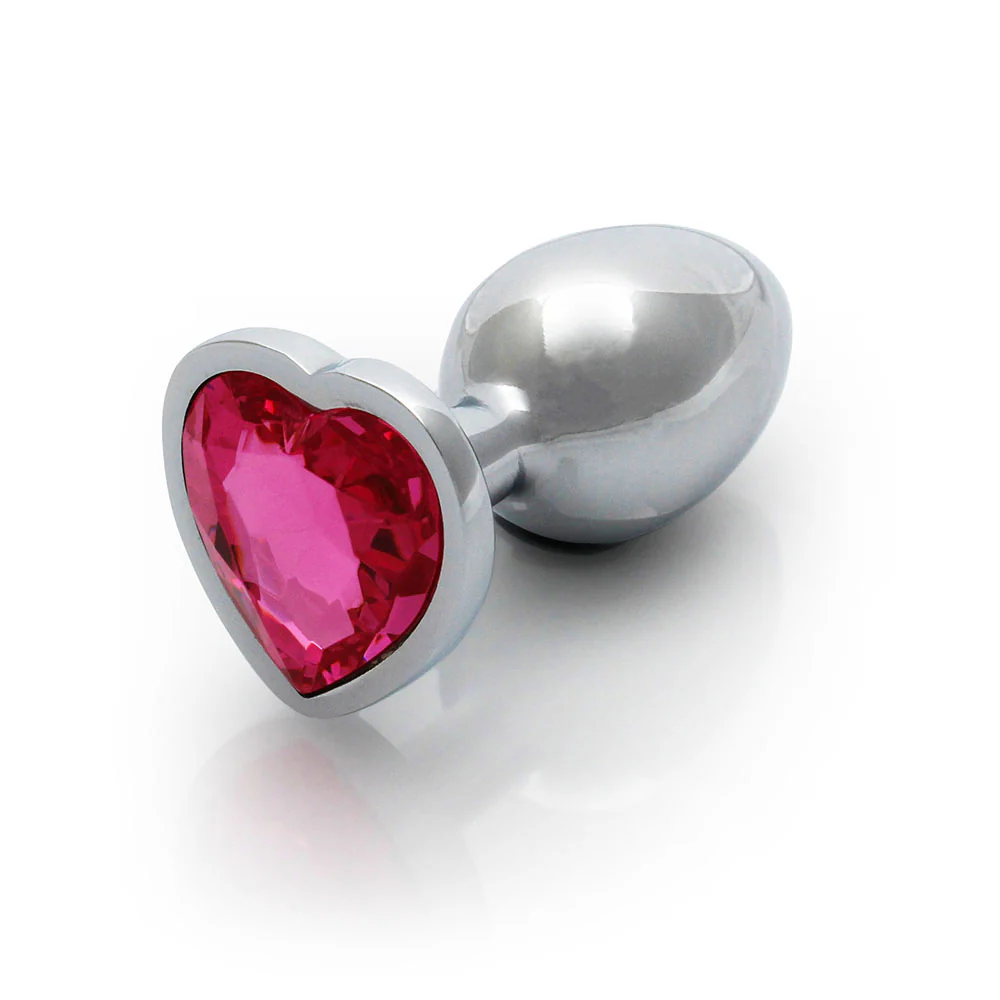 Ouch! Heart Gem Butt Plug Small Silver/Rubellite Pink - Image 4