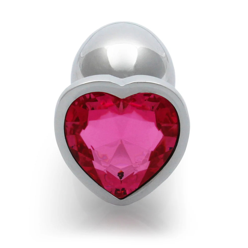 Ouch! Heart Gem Butt Plug Small Silver/Rubellite Pink - Image 6