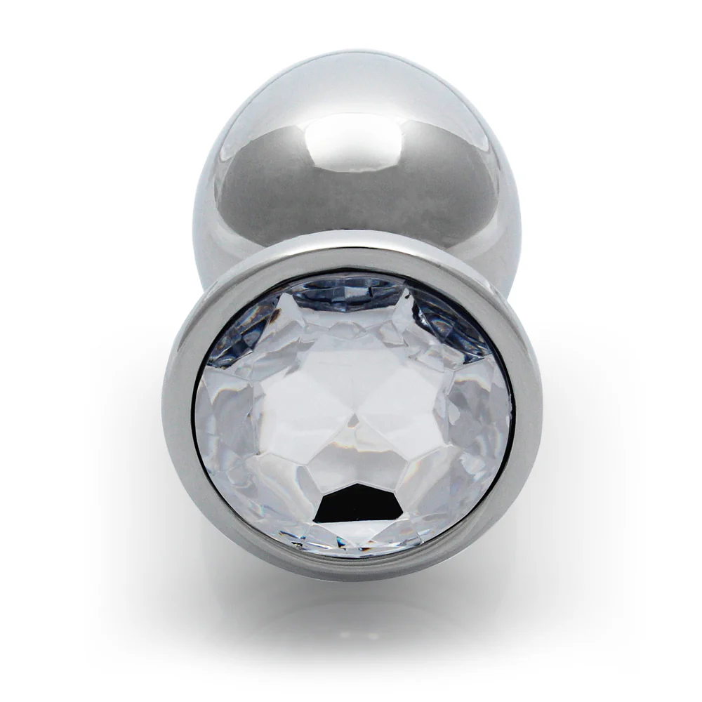 Ouch! Round Gem Butt Plug Large Silver/Diamond - Image 3