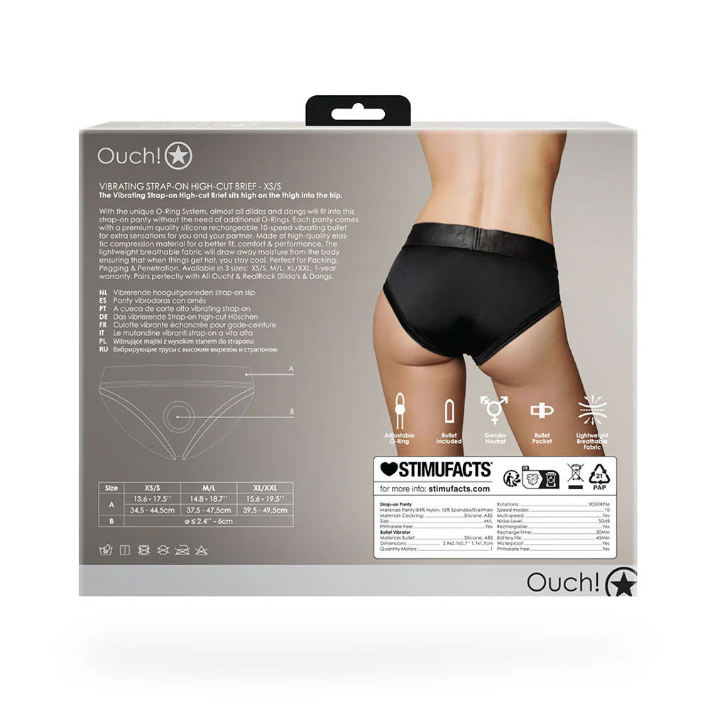 Ouch! Vibrating Strap-on High-cut Brief Black XS/S - Image 11