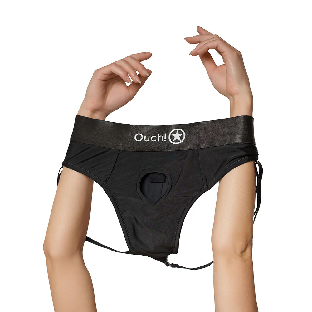 Ouch! Vibrating Strap-on Panty Harness with Open Back Black XL/2XL - Image 4
