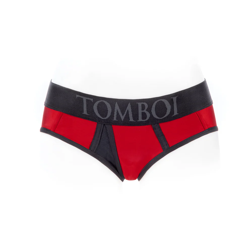 SpareParts Tomboi Cover Brief Style Underwear Harness Nylon Red/Black XS - Image 2