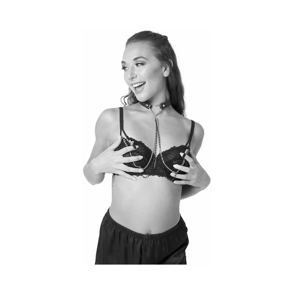 Sportsheets Sex & Mischief Amor Adjustable Collar with Nipple Clamps Black - Image 4