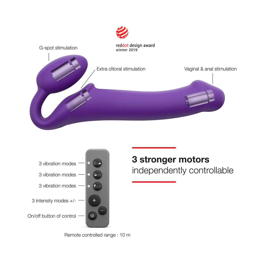 Strap-On-Me Rechargeable Remote-Controlled Silicone Vibrating Bendable Strap-On Purple XL - Image 3