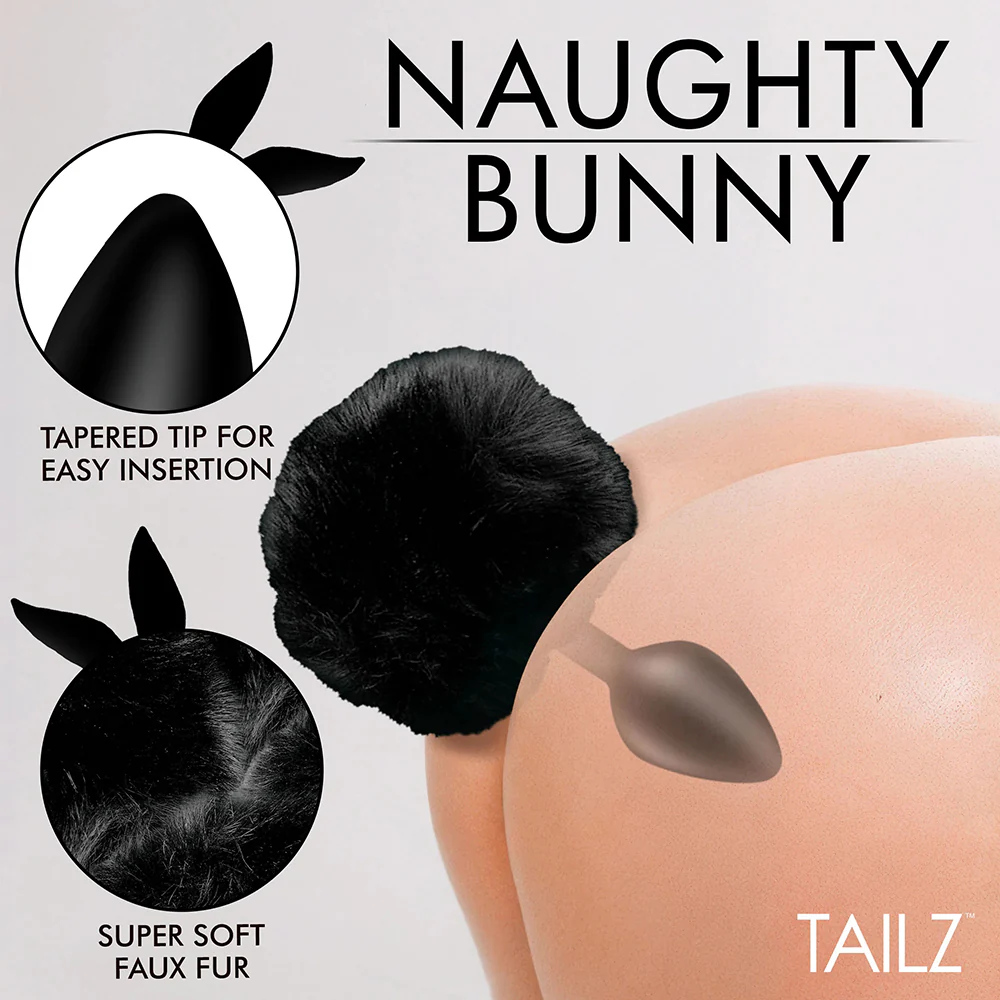 Tailz Fluffy Bunny Tail Silicone Plug Black - Image 4