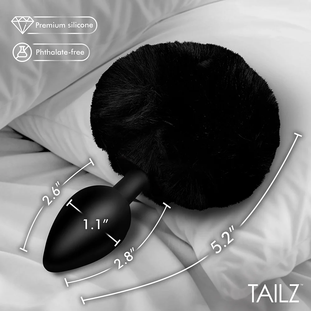 Tailz Fluffy Bunny Tail Silicone Plug Black - Image 5