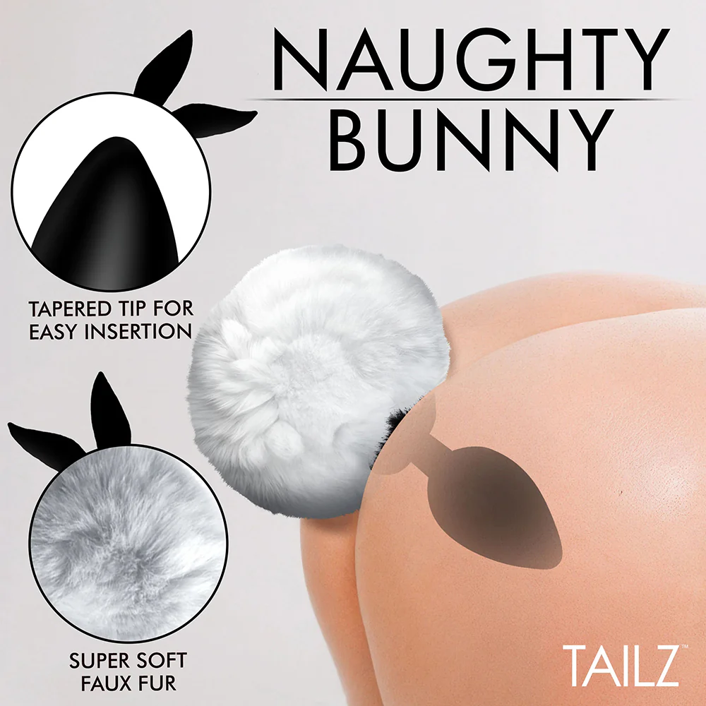 Tailz Fluffy Bunny Tail Silicone Plug White - Image 4