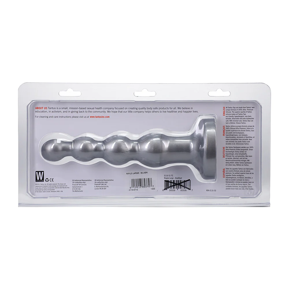 Tantus Ripple Large 8 in. Anal Beads Dildo Medium-Firm Silver - Image 3