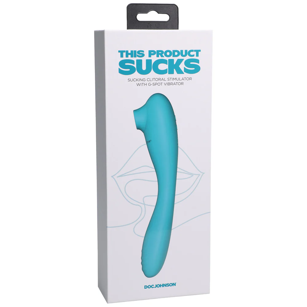 This Product Sucks Rechargeable Bendable Dual Ended Silicone Sucking Clitoral Stimulator & G-Spot Vibrator Teal - Image 2