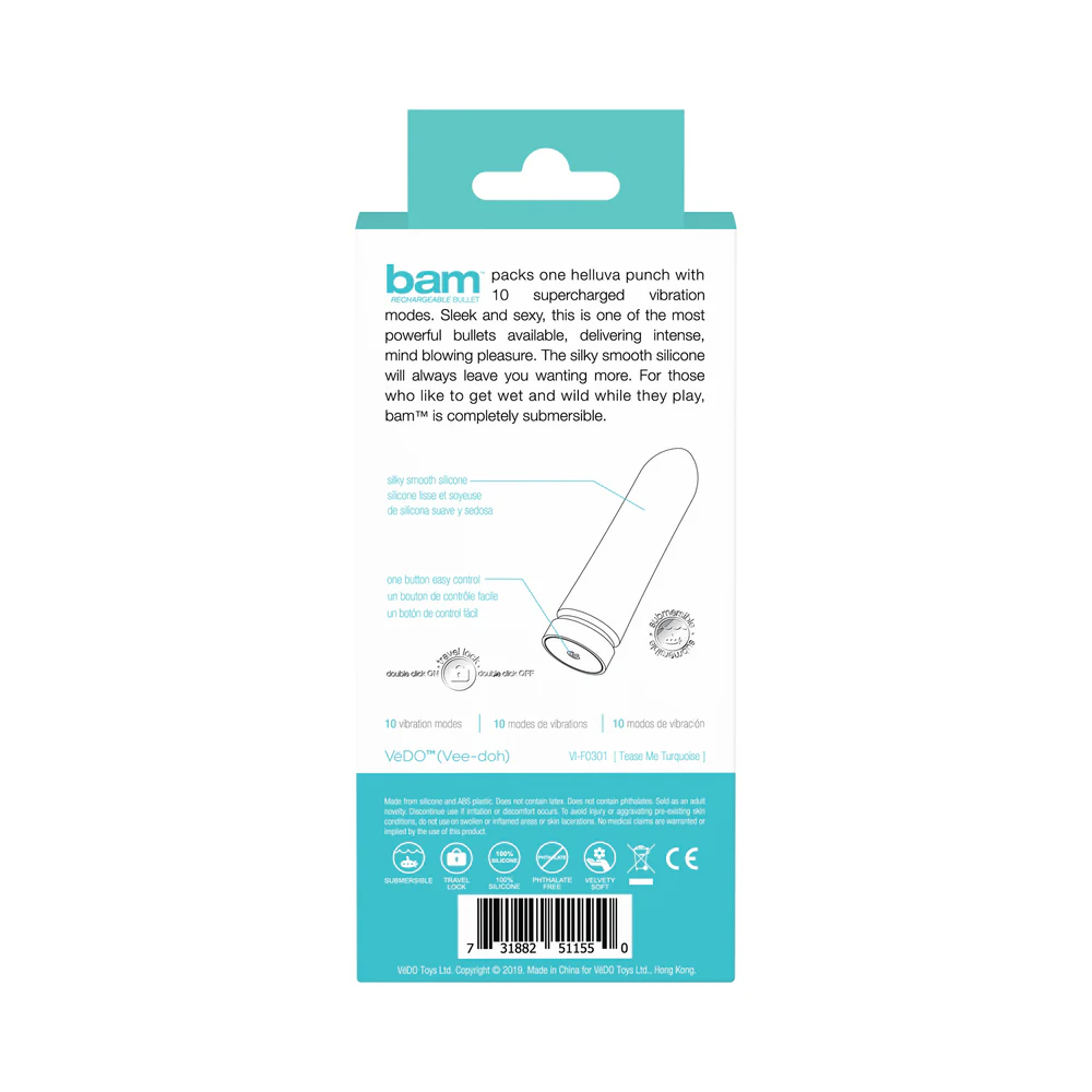 VeDO Bam Rechargeable Bullet - Tease Me Turquoise - Image 7
