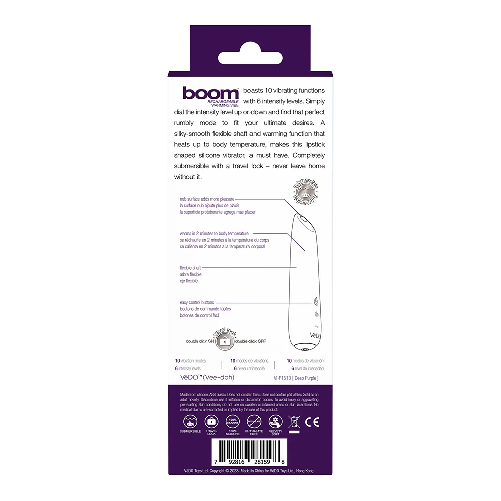 VeDO Boom Rechargeable Warming Silicone Slimline Vibrator Purple - Image 5