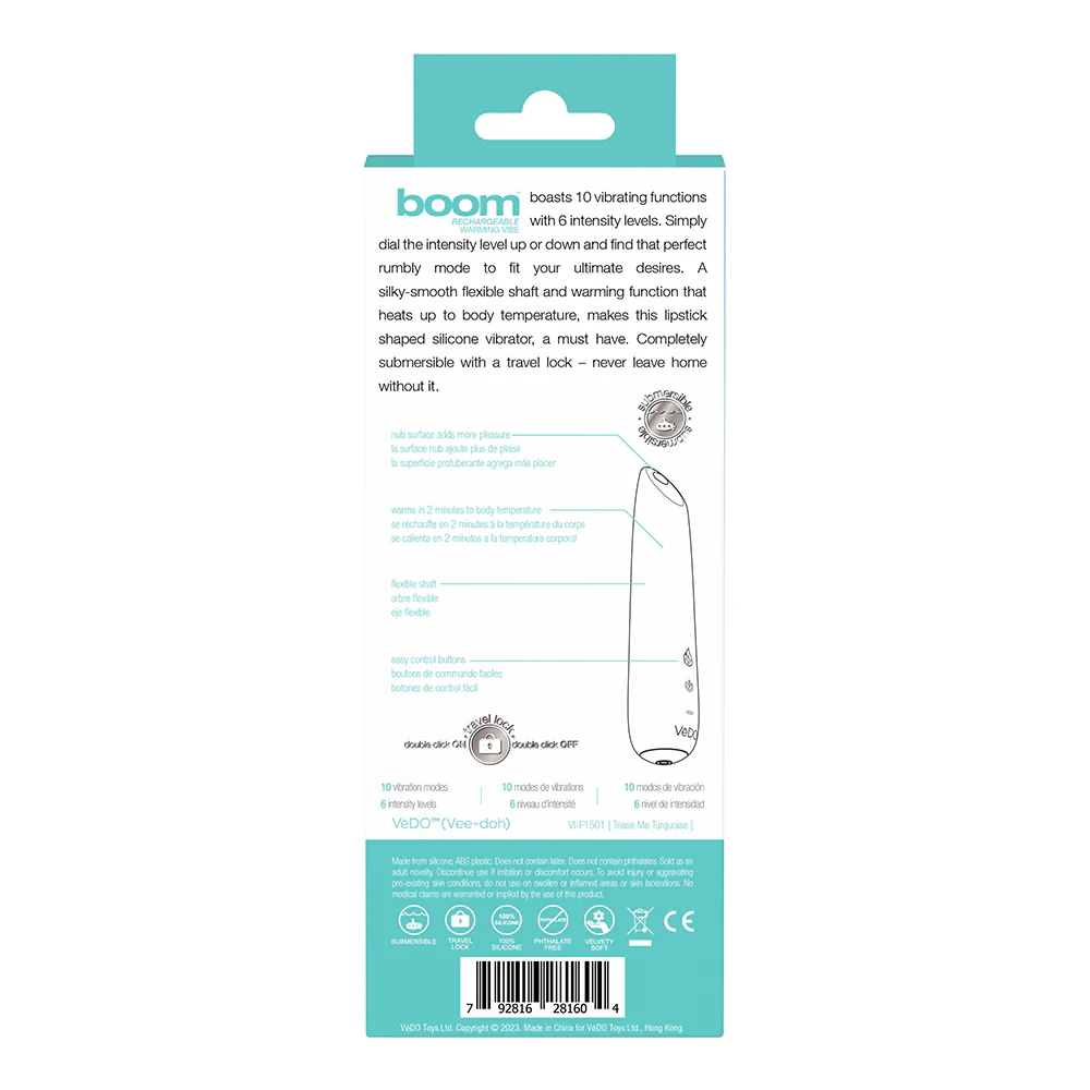 VeDO Boom Rechargeable Warming Silicone Slimline Vibrator Turquoise - Image 5