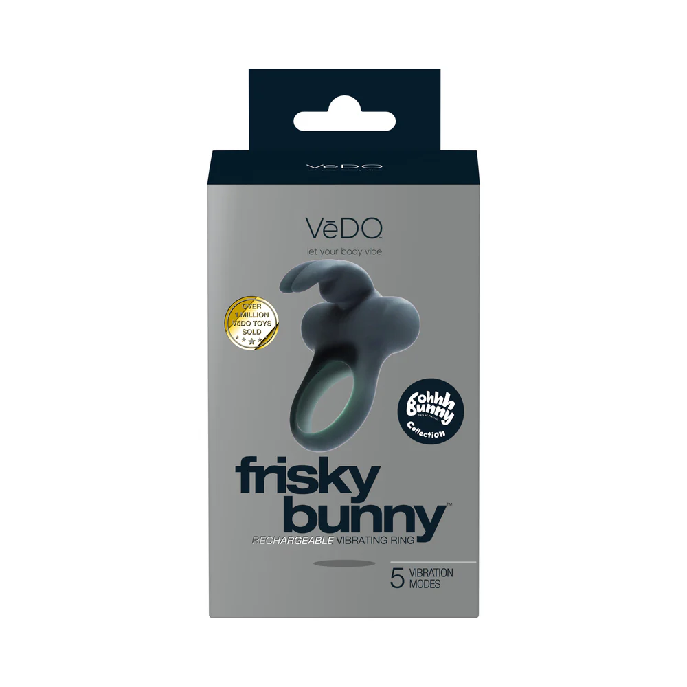 VeDO Frisky Bunny Rechargeable Vibrating Ring - Black Pearl - Image 5