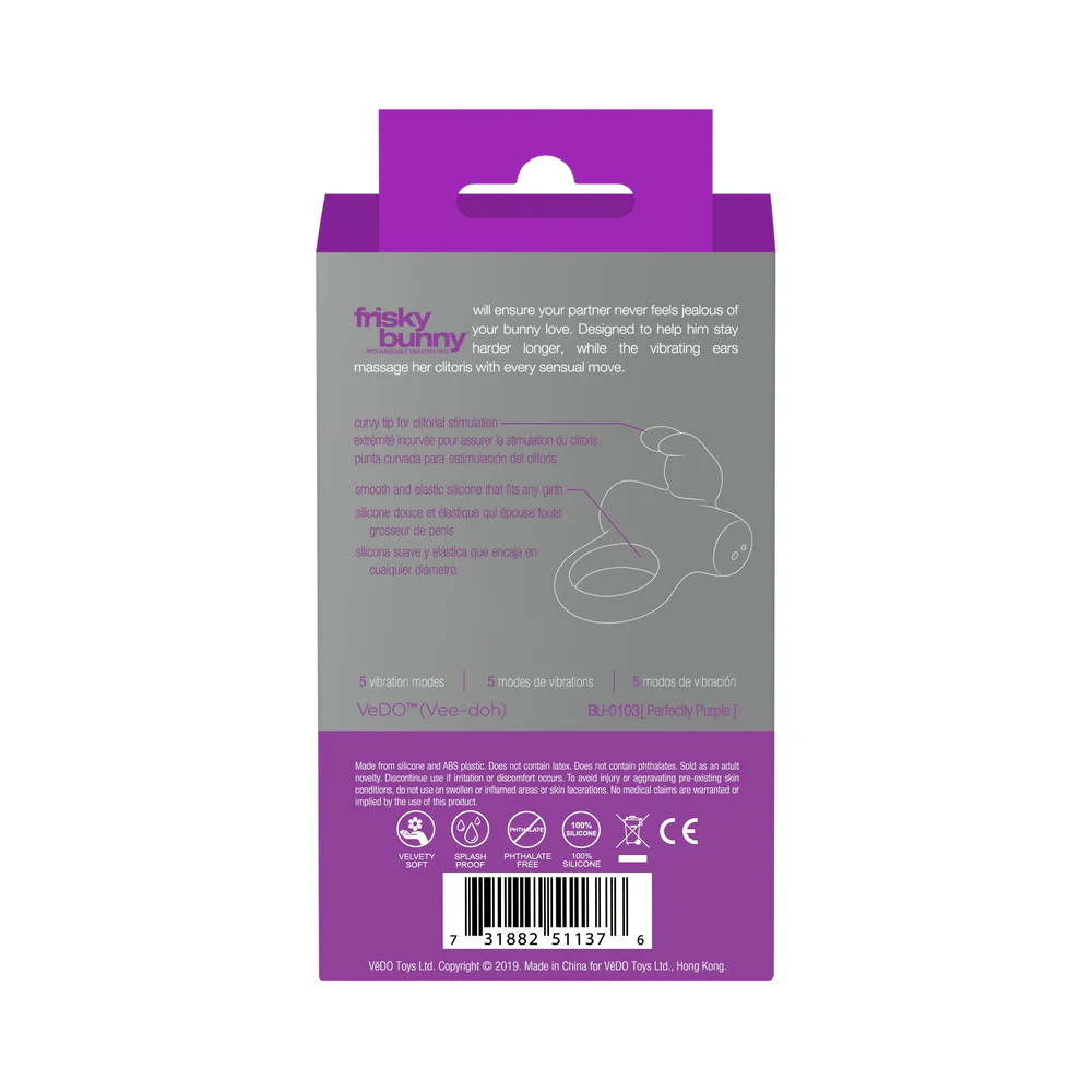 VeDO Frisky Bunny Rechargeable Vibrating Ring - Perfectly Purple - Image 8