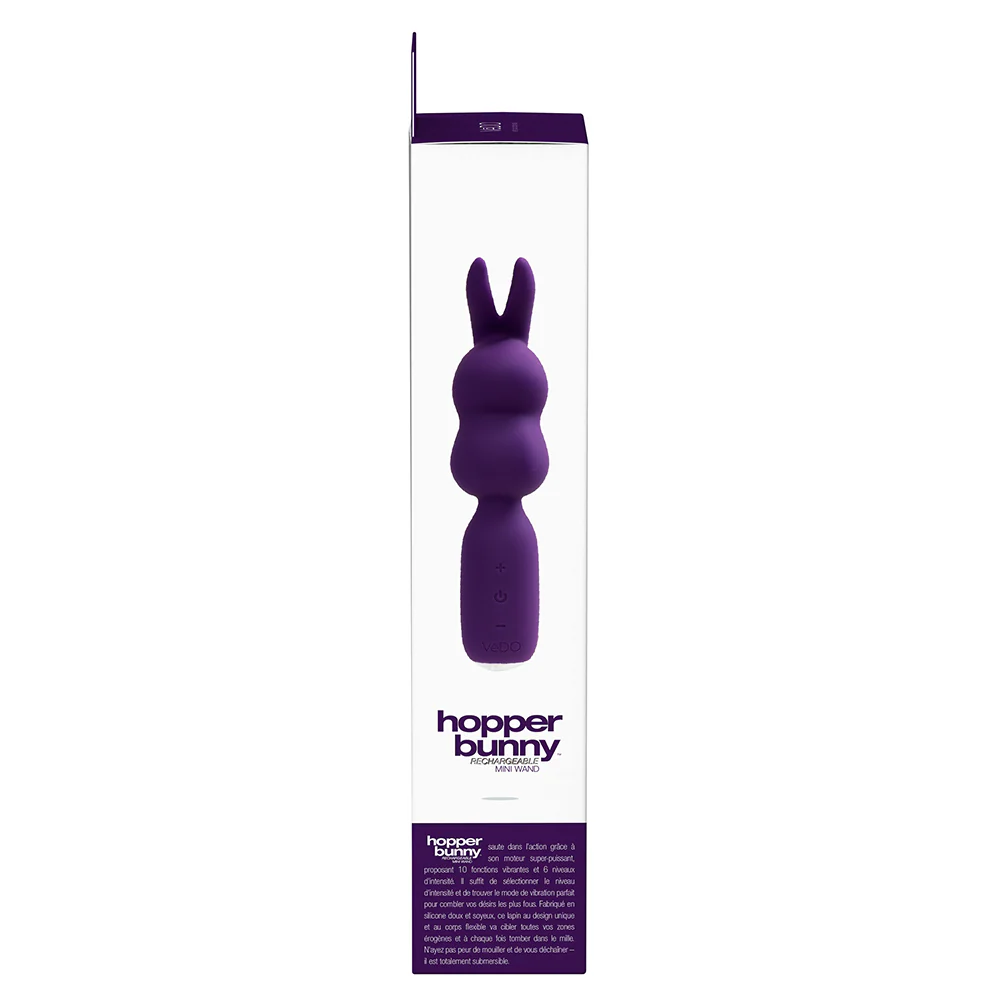 VeDO Hopper Bunny Rechargeable Silicone Mini Wand Vibrator Purple - Image 6