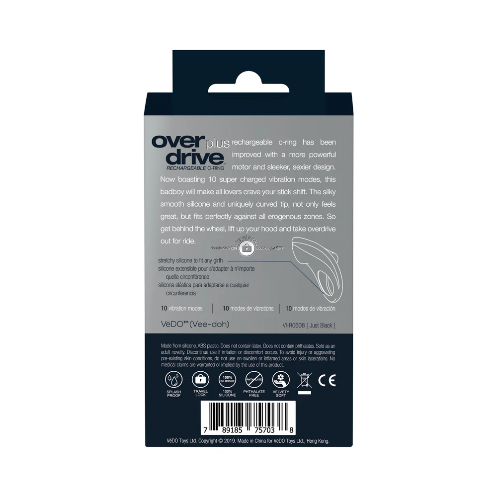 VeDO Overdrive+ Rechargeable Vibrating Ring - Just Black - Image 8