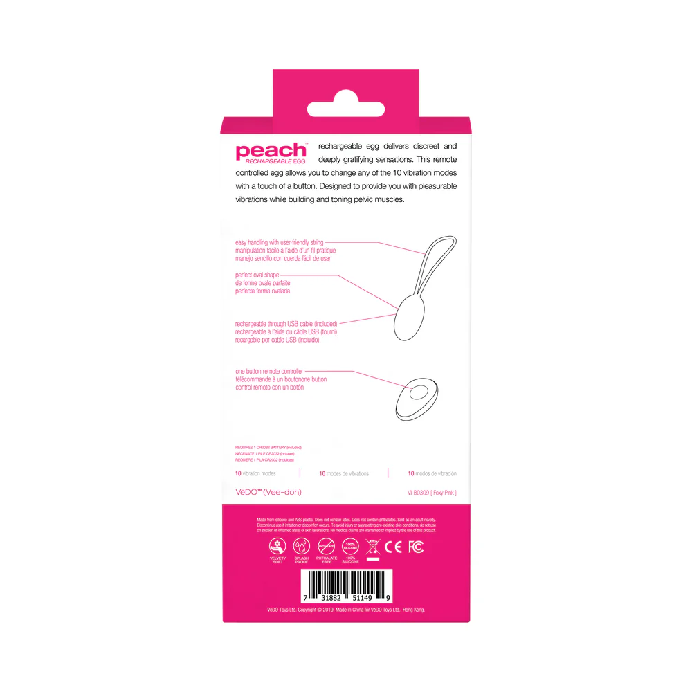 VeDO Peach Rechargeable Egg Vibe - Foxy Pink - Image 9