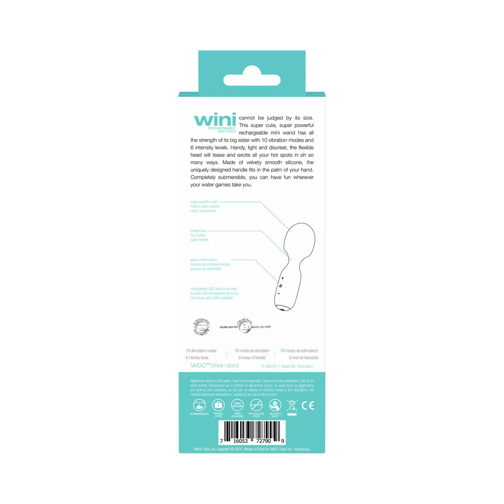 Vedo Wini Rechargeable Mini Wand Tease Me Turquoise - Image 9