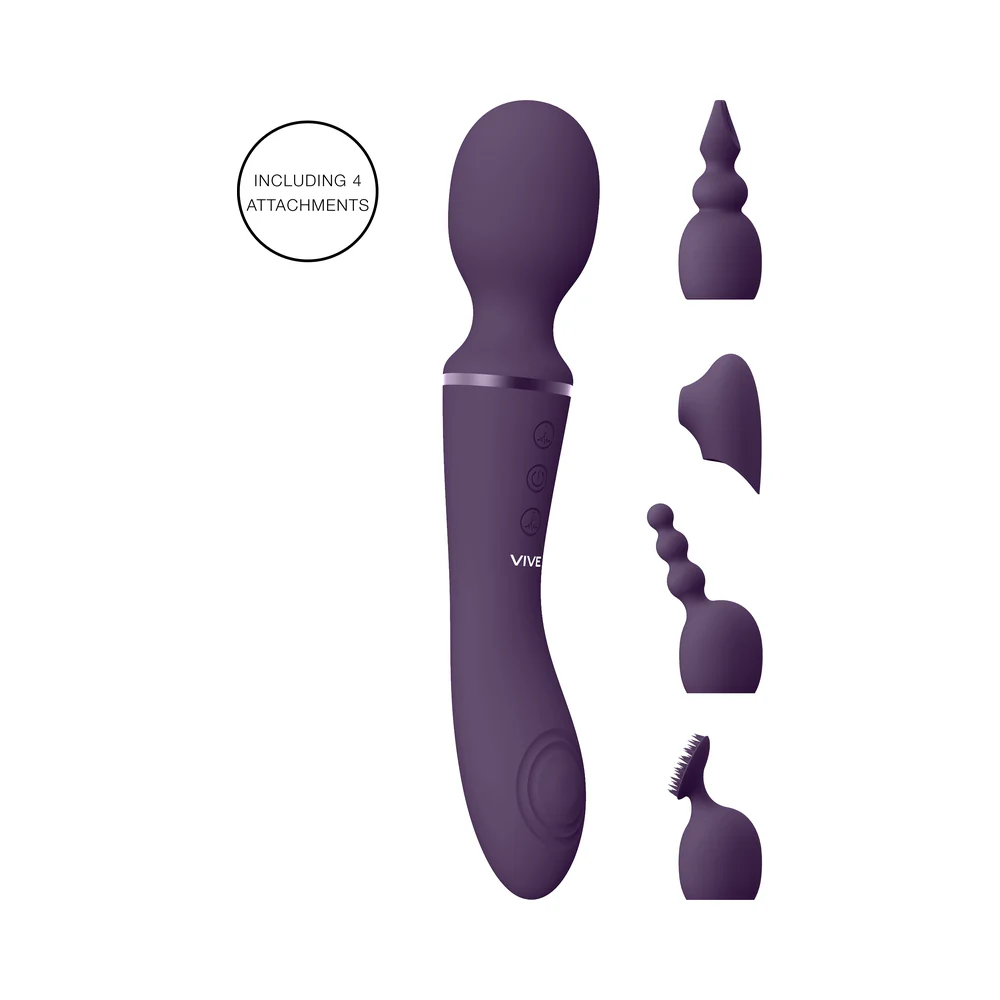 VIVE NAMI Dual-Ended Pulse Wave & Vibrating Wand With Interchangeable Sleeves Purple - Image 2