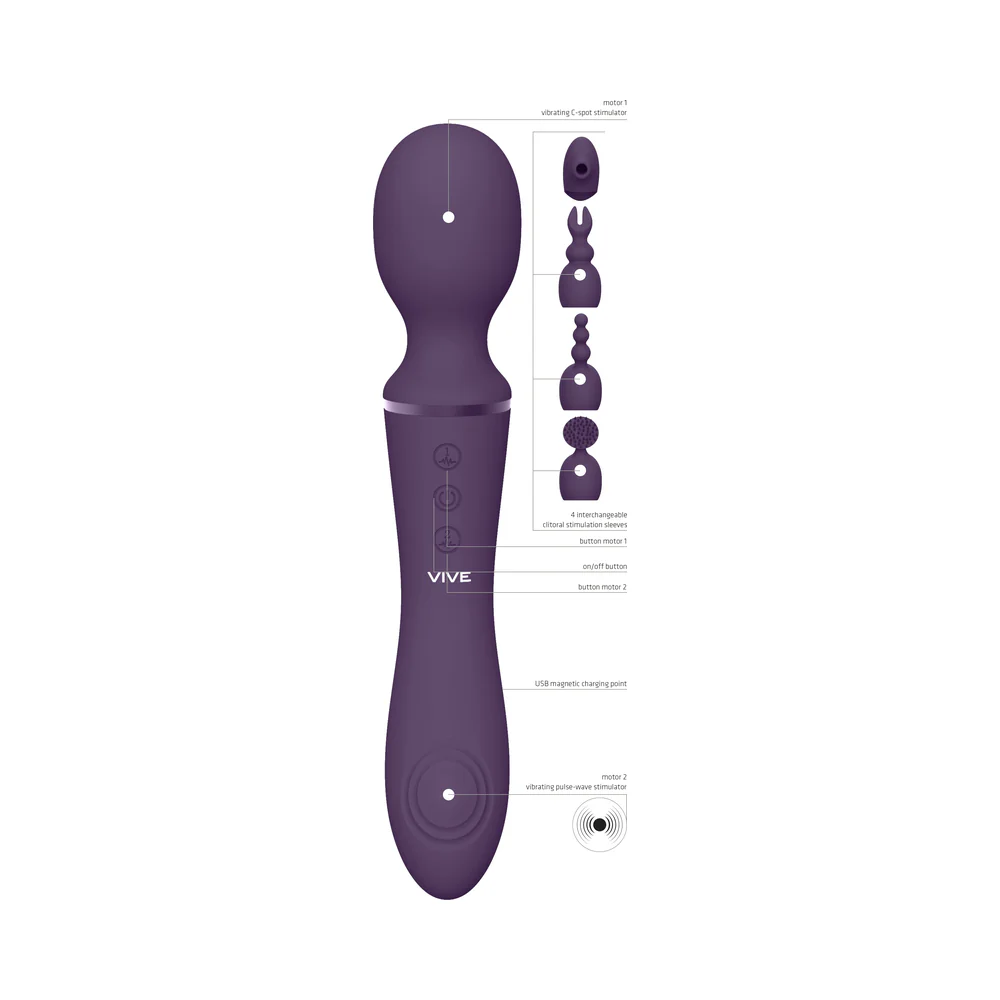 VIVE NAMI Dual-Ended Pulse Wave & Vibrating Wand With Interchangeable Sleeves Purple - Image 3