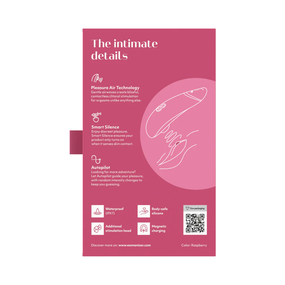 Womanizer Premium 2 Rechargeable Silicone Luxurious Pleasure Air Clitoral Stimulator Raspberry - Image 12