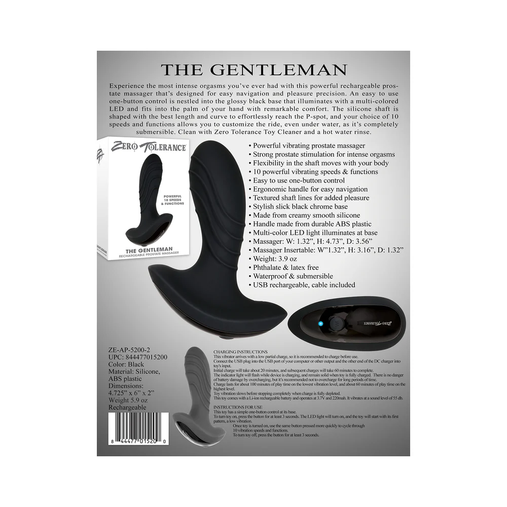Zero Tolerance The Gentleman Rechargeable Vibrating Silicone Prostate Massager Black - Image 12