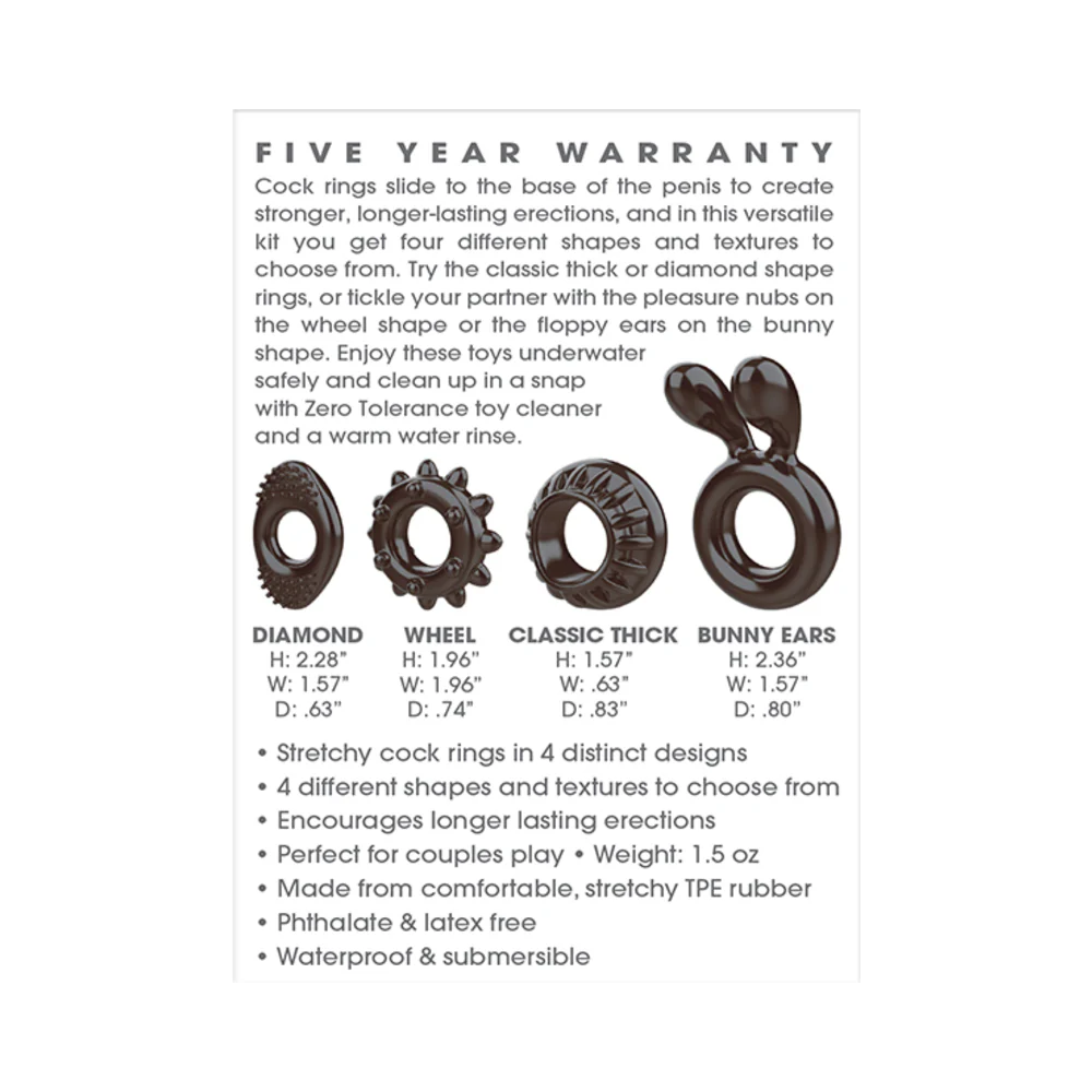 Zero Tolerance Ring My Bell 4-Piece Cockring Set Black - Image 6